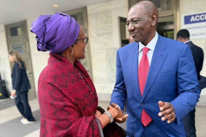 File image of President William Ruto with Winnie Byanyima.